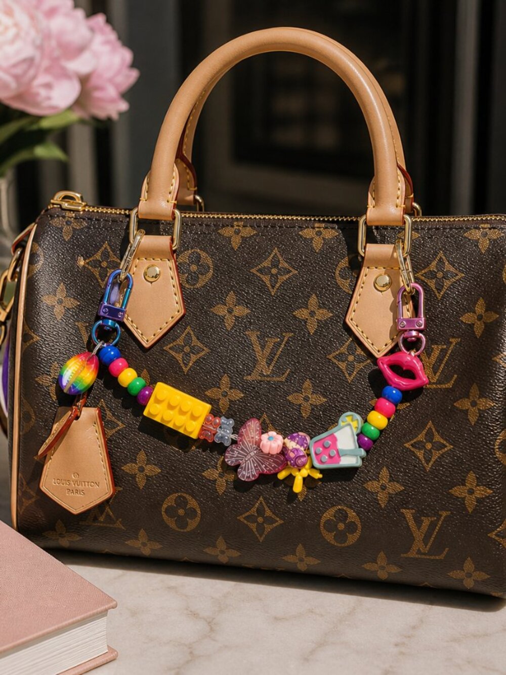 Handmade Beaded Bag Charm: Kawaii Purse Accessory with Building Block